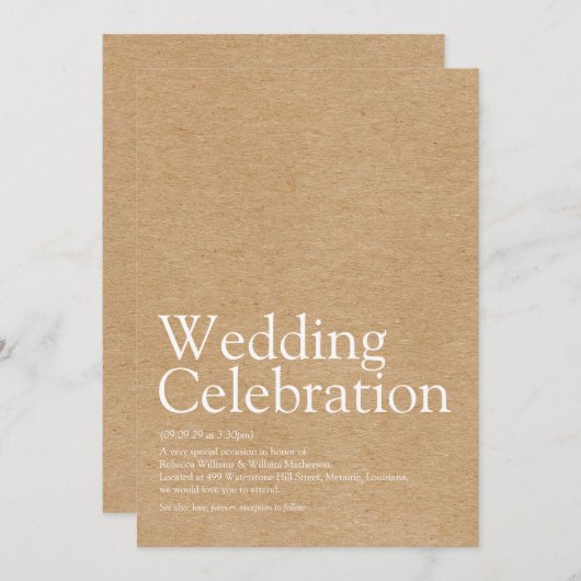 Minimalistische Rustieke Kraft Trouw Definitie Kaart (Voorkant / Achterkant)