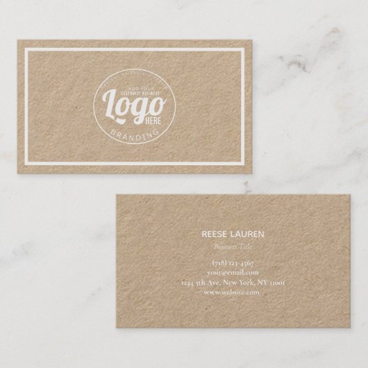Minimalistische rustieke kraft witte rand Logo Visitekaartje (Voorkant / Achterkant)