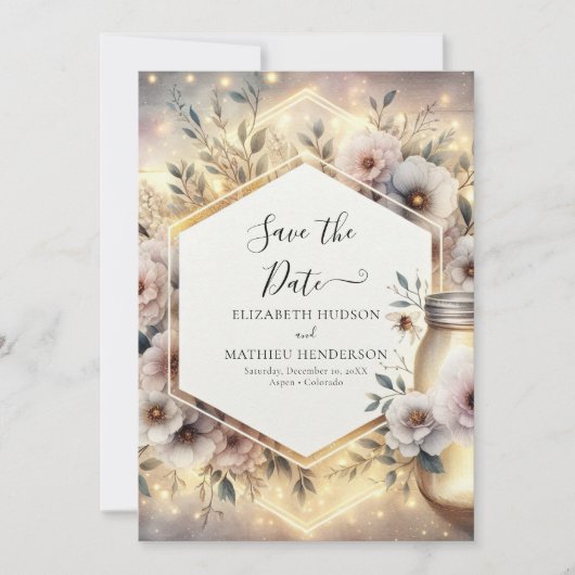 Minimalistische rustieke Mason Jar bruiloft Save The Date (Voorkant)
