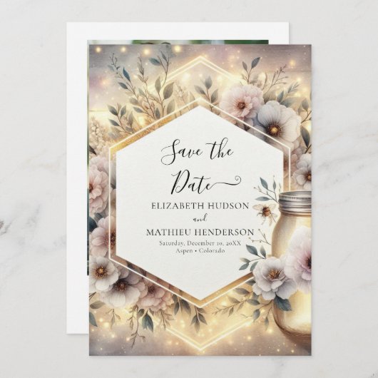Minimalistische rustieke Mason Jar bruiloft Save The Date (Voorkant / Achterkant)