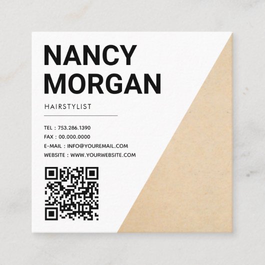 Minimalistische rustieke QR-code Kraft Vierkante Visitekaartje (Voorkant)