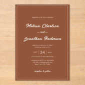 Minimalistische rustieke terracotta grens bruiloft acryl uitnodigingen (Voorkant)