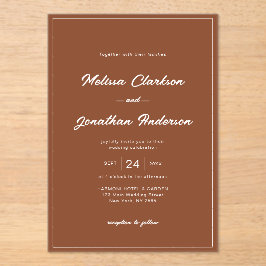Minimalistische rustieke terracotta grens bruiloft acryl uitnodigingen