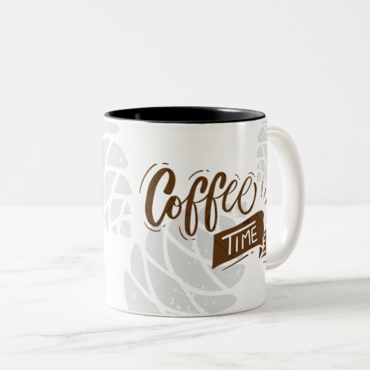 Minimalistische rustieke Typografie koffie tijd ge Tweekleurige Koffiemok (Voorkant rechts)