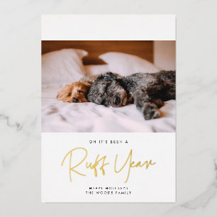 Minimalistische ruwe jaar hond foto folie feestdagenkaart