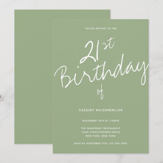 Minimalistische Sage 21ste verjaardag Kaart (Voorkant / Achterkant)