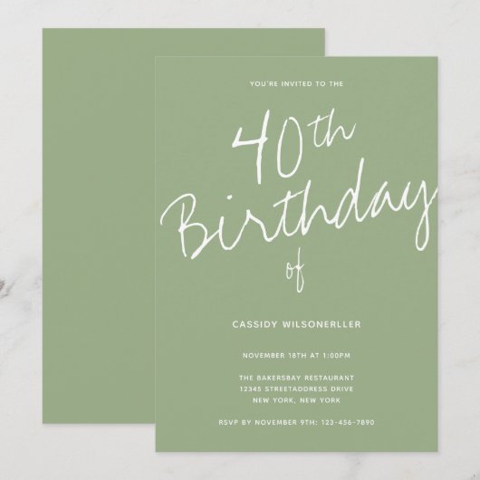 Minimalistische Sage 40e verjaardag Kaart (Voorkant / Achterkant)