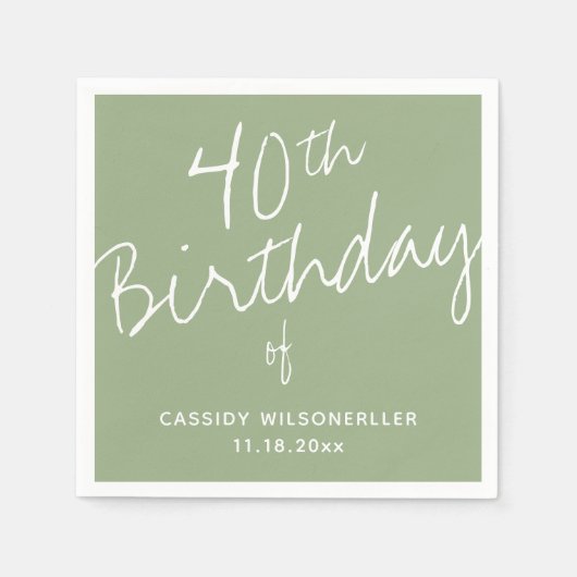 Minimalistische Sage 40e verjaardag Servet (Voorkant)