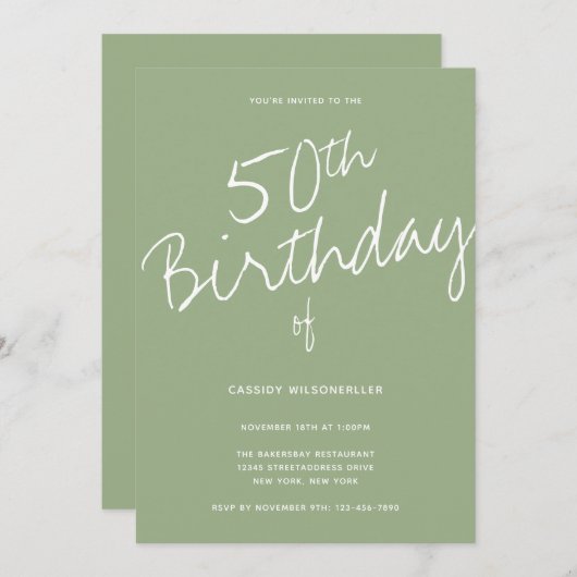 Minimalistische Sage 50e verjaardag Kaart (Voorkant / Achterkant)