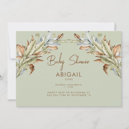 Minimalistische Sage Baby shower Invitation Kaart (Voorkant)