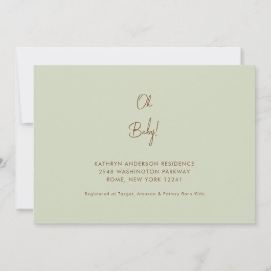Minimalistische Sage Baby shower Invitation Kaart (Achterkant)