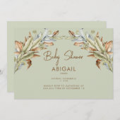 Minimalistische Sage Baby shower Invitation Kaart (Voorkant / Achterkant)