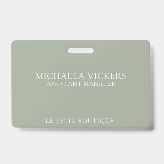 Minimalistische Sage en White Professional Busines Badge (Voorzijde)