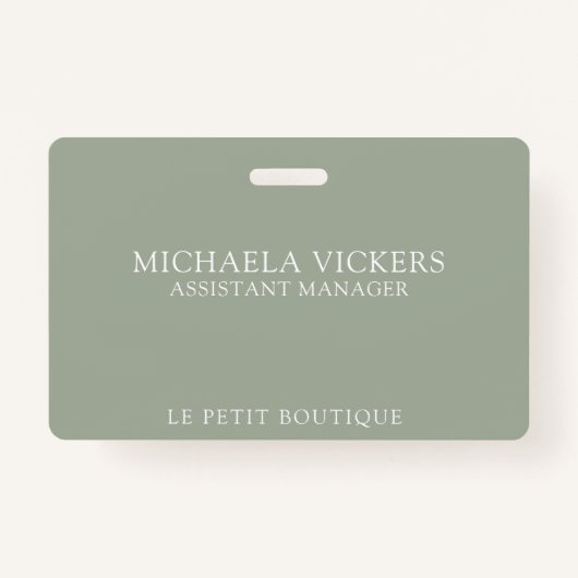 Minimalistische Sage en White Professional Busines Badge (Voorkant)