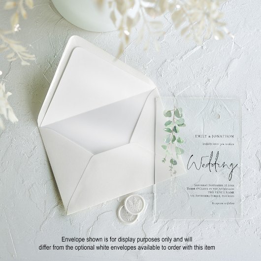 Minimalistische Sage Eucalyptus Script Wedding Acryl Uitnodigingen