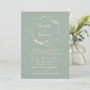 Minimalistische Sage Floral Wreath Calligraphy Wed Kaart