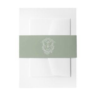 Minimalistische Sage Green Bloemen Monogram Huweli Uitnodigingen Wikkel