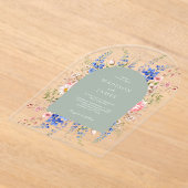 Minimalistische Sage Green Boho Wildflower Wedding Acryl Uitnodigingen (Laagn)