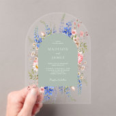 Minimalistische Sage Green Boho Wildflower Wedding Acryl Uitnodigingen