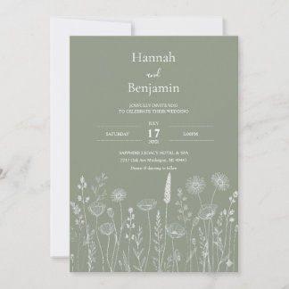 Minimalistische Sage Green Botanische Huwelijksuit Kaart
