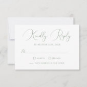 Minimalistische Sage Green Calligraphy Script Wedd RSVP Kaartje (Voorkant)