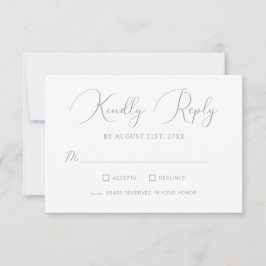 Minimalistische Sage Green Calligraphy Script Wedd RSVP Kaartje