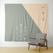 Minimalistische Sage Green Cream Trouwfoto Achterg Wandkleed (In Situ (horizontaal))