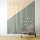 Minimalistische Sage Green Cream Trouwfoto Achterg Wandkleed (In situ)