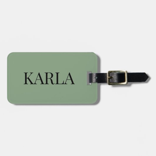Minimalistische Sage Green Custom Black Typografie Bagagelabel (Voorkant horizontaal)