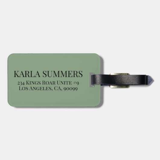 Minimalistische Sage Green Custom Black Typografie Bagagelabel (Achterkant horizontaal)