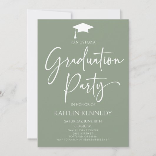 Minimalistische Sage Green Elegant Graduation Part Kaart (Voorkant)