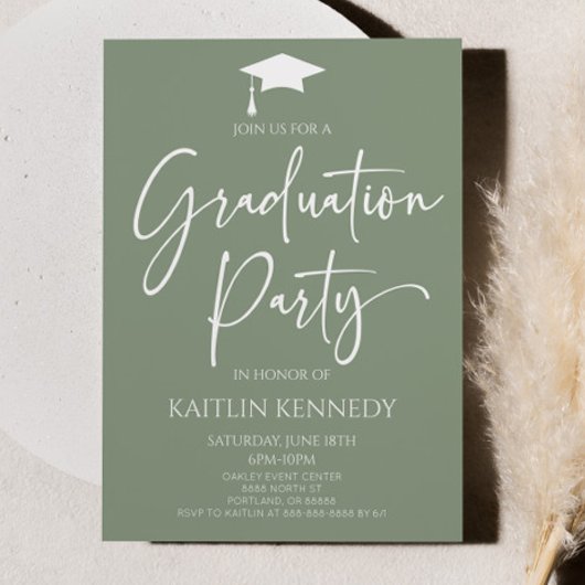Minimalistische Sage Green Elegant Graduation Part Kaart