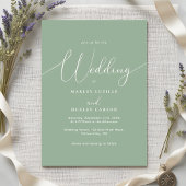 Minimalistische Sage Green Elegant Script Wedding Kaart