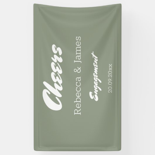 Minimalistische Sage Green Engagement Party Cheers Spandoek (Verticaal)