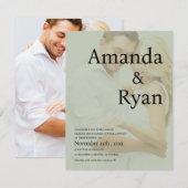 Minimalistische Sage Green Faux Vellum Fotobruilof Kaart (Voorkant / Achterkant)