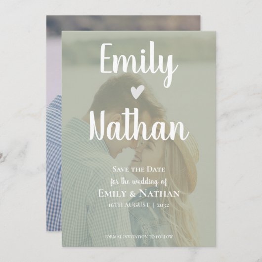 Minimalistische Sage Green Faux Vellum Fotobruilof Save The Date (Voorkant / Achterkant)