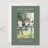 Minimalistische Sage Green Foto Vrolijk Kerstfeest Feestdagenkaart (Voorkant)