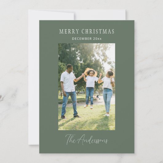 Minimalistische Sage Green Foto Vrolijk Kerstfeest Feestdagenkaart (Voorkant)