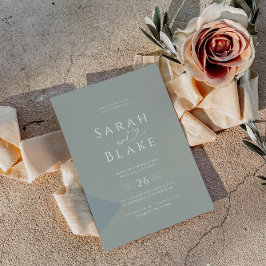 Minimalistische Sage Green Heart Wedding Uitnodigi Kaart
