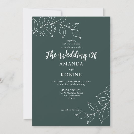 Minimalistische Sage Green Leaf bruiloft uitnodigi Kaart (Voorkant)