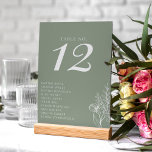 Minimalistische Sage Green Modern Boho Wedding Nam Kaart<br><div class="desc">Minimalistisch Sage Green Modern Boho Wedding Names Table Number.</div>