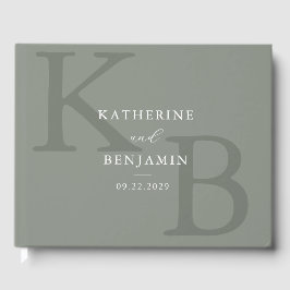 Minimalistische Sage Green Monogram Moderne bruilo Gastenboek