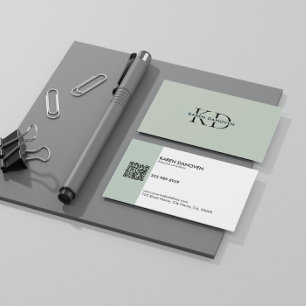 Minimalistische Sage Green Monogram Professional Visitekaartje