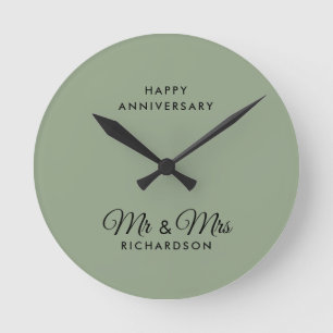 Minimalistische Sage Green Mr & Mrs Wedding Jubile Ronde Klok