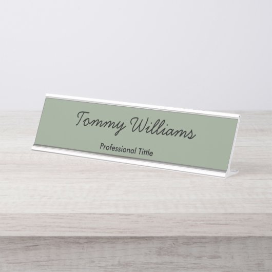 Minimalistische Sage Green Professional Eenvoudig Bureau Naambordje (Voorkant)
