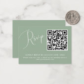 Minimalistische Sage Green QR Code Wedding RSVP Ka Notitiekaartje (Voorkant / Achterkant in situ)