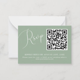 Minimalistische Sage Green QR Code Wedding RSVP Ka Notitiekaartje