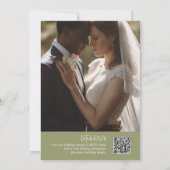 Minimalistische Sage Green - QR - Foto en bruiloft Kaart (Achterkant)