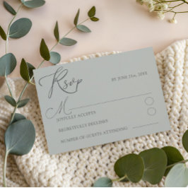 Minimalistische Sage Green RSVP Typografie Huwelij Kaartje