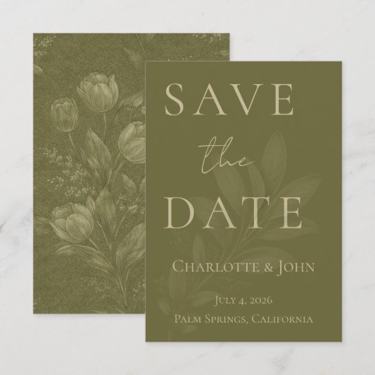 Minimalistische Sage Green Save the Date Kaart (Voorkant / Achterkant)